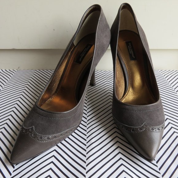 Dolce & Gabbana Shoes - Dolce & Gabbana 6.5 Pumps Gray Leather Suede Italy